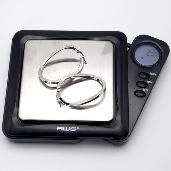 14k Diamond Hoop Earrings - Solid White Gold Wave Form 2” - Picture 6 of 7